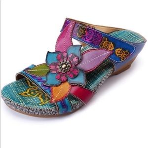 New Socofy Leather slip on Sandal